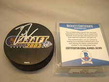 Zach Parise Signed 2003 NHL Draft Hockey Puck Autographed Becket BAS COA 1A