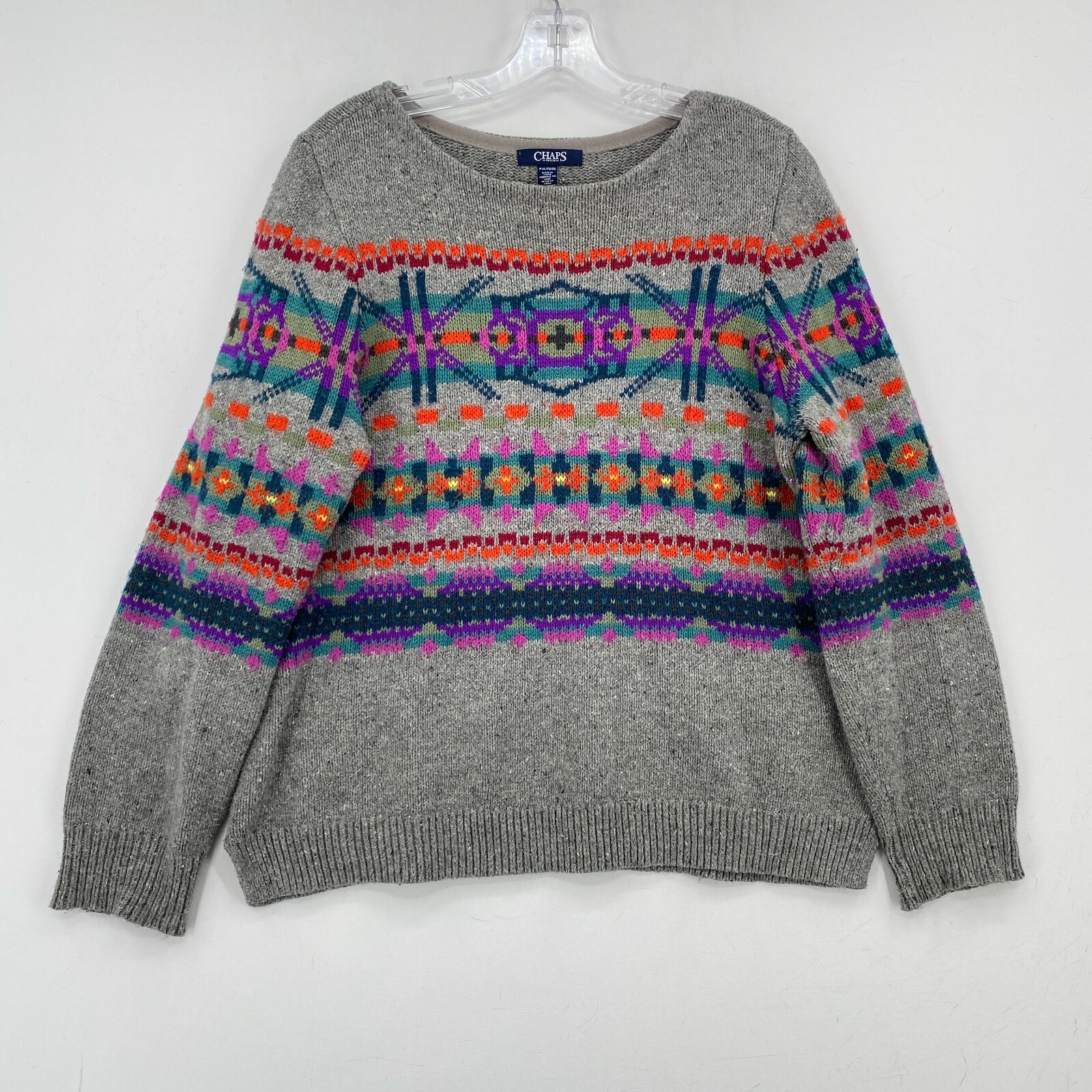 Chaps Aztec Sweater Petite PXL Gray 