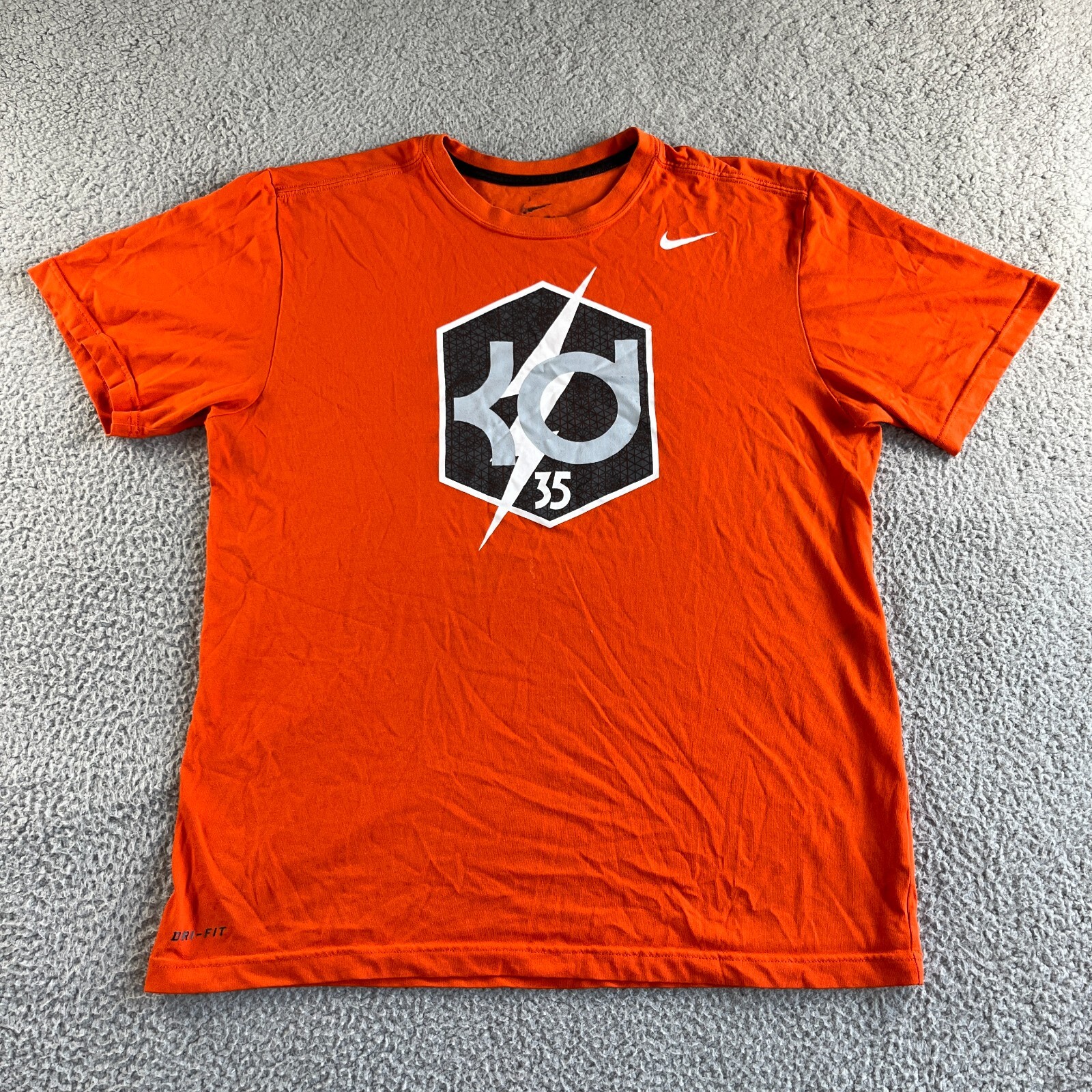 Nike Dri-Fit Mens Large Orange Graphic Tee Short Sleeve Active Sports Shirt