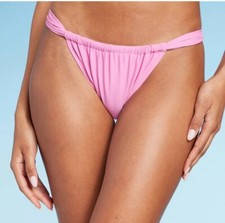 NWT Shade  Shore sz L 12-14 Pink Ribbed High Leg Side Ties Bikini Bottoms vv13
