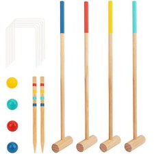 TOOKYLAND Kids Wooden Croquet Set - 17pcs - 4 Player Game - with Carry Bag, 3 