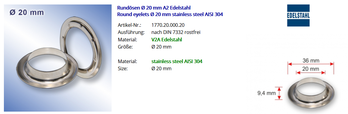 Occhielli VELA 100 In ACCIAIO INOX Con Ranella - Collini ATomi