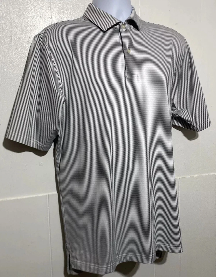 Camisa polo de golf F&G Glen Oaks Country Club Tech para hombre mediana blanca azul a rayas Foto 3 de 4