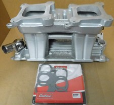 Edelbrock Tr1y Sb Chevy Tunnel Ram Wdual 4150 Top Powder Coated Silver Gasket