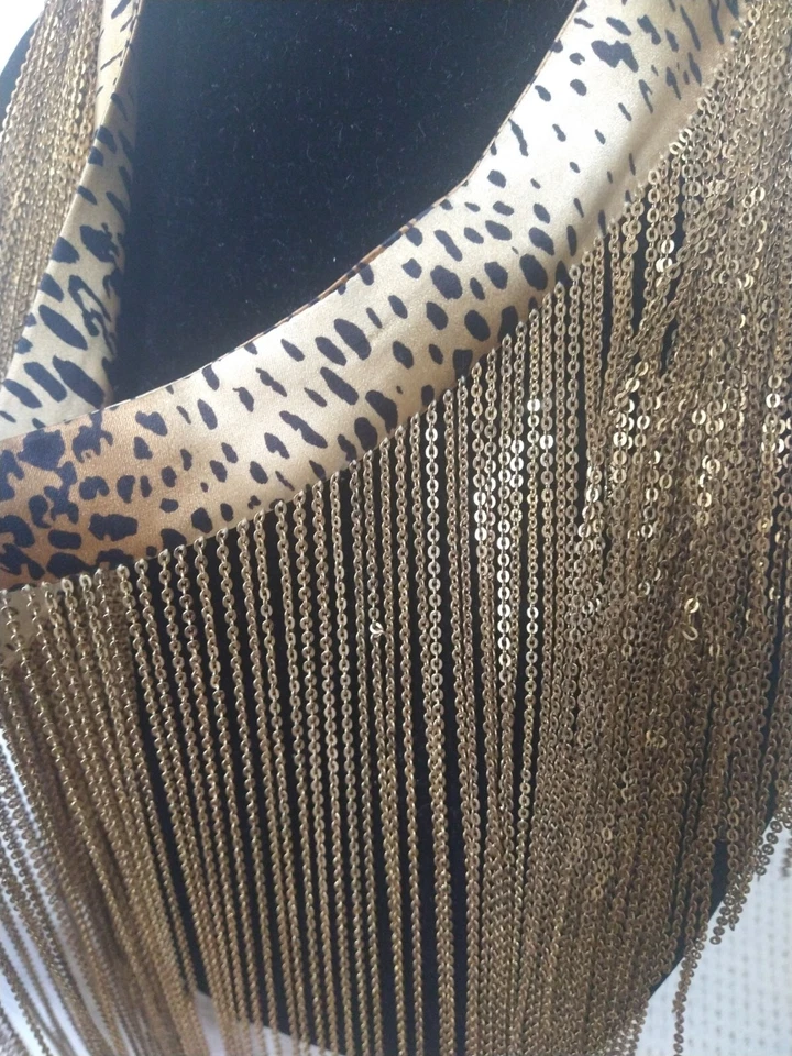 Collar de cadena multihilo cinta satinada Ranjana Khan, estampado animal. 28" nuevo sin etiquetas Foto 2 de 4