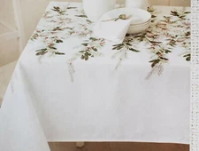 1 Fabric Tablecloth,52"x70" Oblong, CHRISTMAS MAGNOLIA FLOWERS, WINTER TOUCH, BM