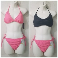 No Boundaries NOBO Juniors Bikini 2 Tops - 1 Bottom L 11-13 Pink Black NWT  X287