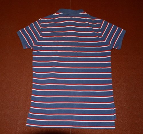 POLO RALPH LAUREN Polo Shirt Custom Fit Blue + Red/White Stripe Mens Medium - Picture 9 of 9