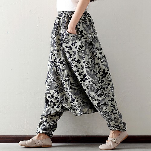 Women Cotton Linen Harem Drop Crotch 