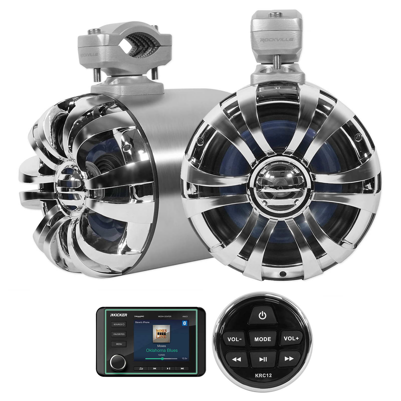 Морской Bluetooth-приемник KICKER KMC5 Пульт дистанционного управления 2 колонки 65 Chrome Tower 125990₽