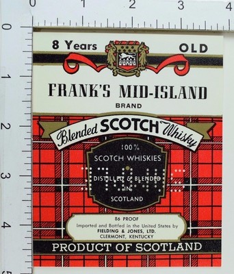 1950's-60's Vintage Frank's Mid-Island Scotch Whisky Sample Label Bottle