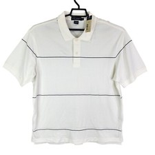 Mens White Daniel Cremieux Collection Polo Shirt Black Stripes Short Sleeve XL