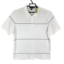 Mens White Daniel Cremieux Collection Polo Shirt Black Stripes Short Sleeve XL