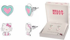 Sanrio Hello Kitty Fine Silver Plated Enamel Stud Earring Set of 2 MSRP 50