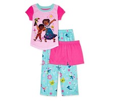 NWT Girls Disney Encanto Pajamas Size 4-10 Shirt Pant Shorts 3 Pc Set Pink Movie