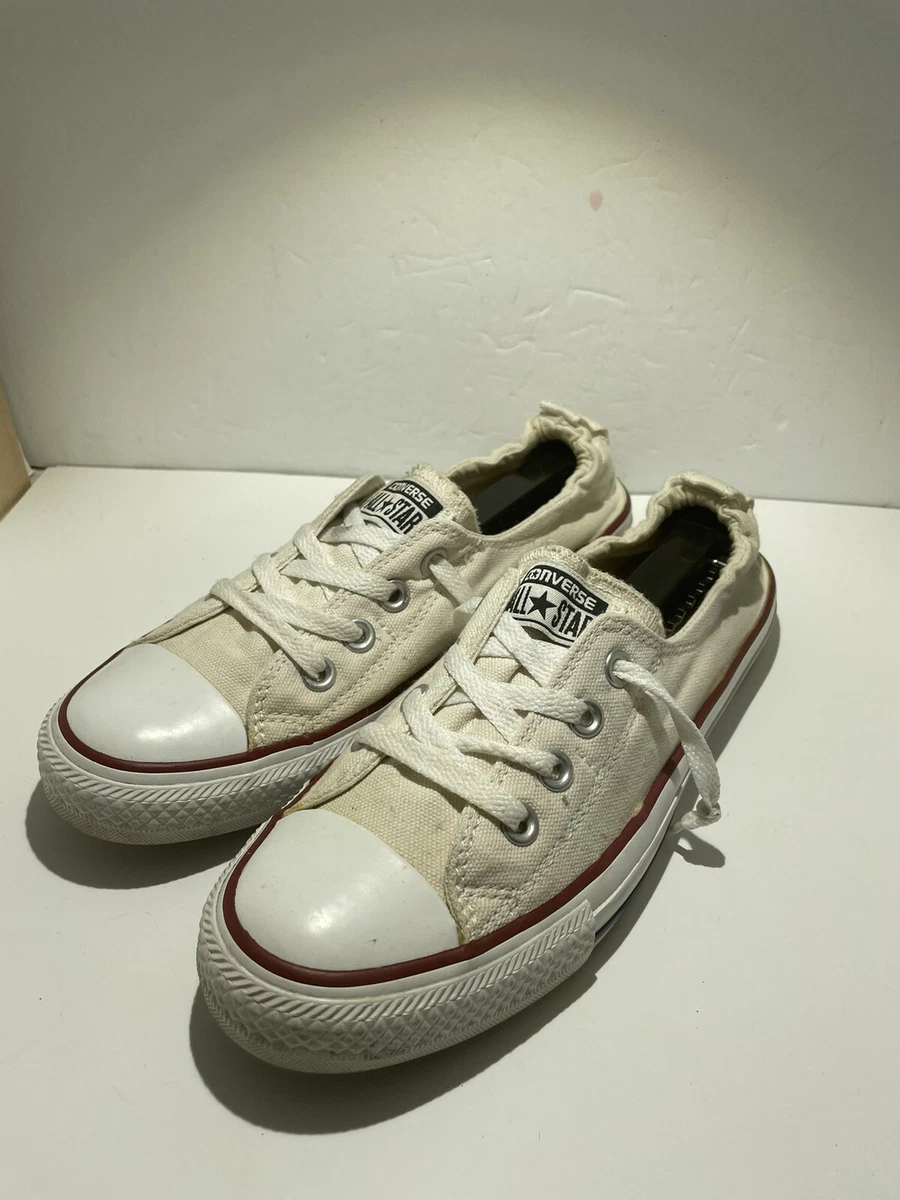 Converse All Star Flats White Shoes Elastic Back Lace Up Sneakers Size 8