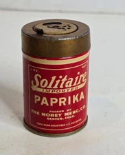 Vintage 1930's Solitaire Paprika Round Spice Tin Morey Mercantile Denver CO