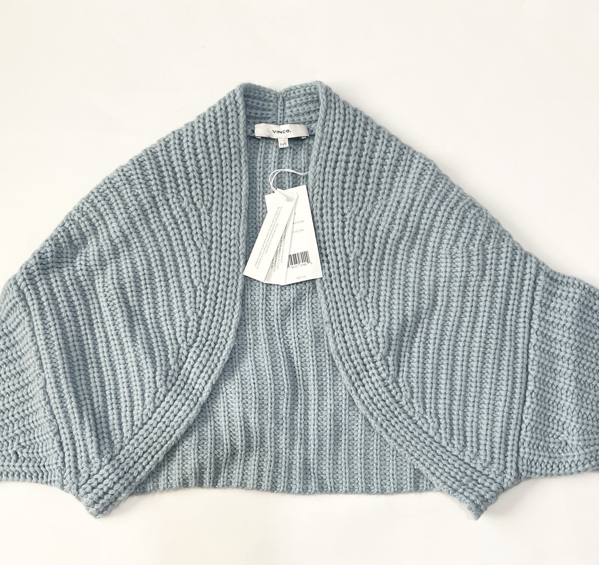 $425 VINCE Lofty Rib Bolero Shrug Cardigan XS S Pale Bay