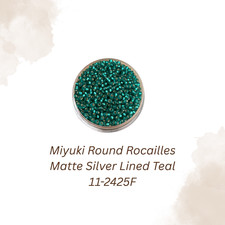 Miyuki 11/0 Round Rocailles Seed Beads 11-2425F Matte Silver Lined Teal 10 Grams