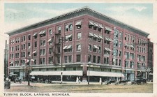 Vintage Tussing Block Lansing Michigan Postcard 1920 Posted Cars