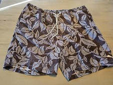 Tommy Bahama Relax Swim Trunks Men's Large Mesh Lined Blue Brown Leaf Pattern