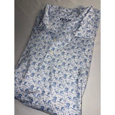 IZOD Golf Mens XL White Blue Golf Course Print Performance Polo Shirt Short Sl