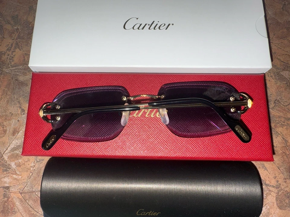 Gafas de sol Cartier rectangulares de metal sin montura para hombre con estuche TOTALMENTE NUEVAS 100 % UV Foto 2 de 4
