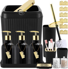 17 Pcs Black Bathroom Set with Trash Can,3 Pcs Soap Dispenser