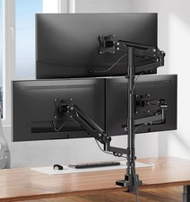 Desk Three Monitor Mount for up to 35" - Heavy-Duty Gas Spring - VESA Mounts