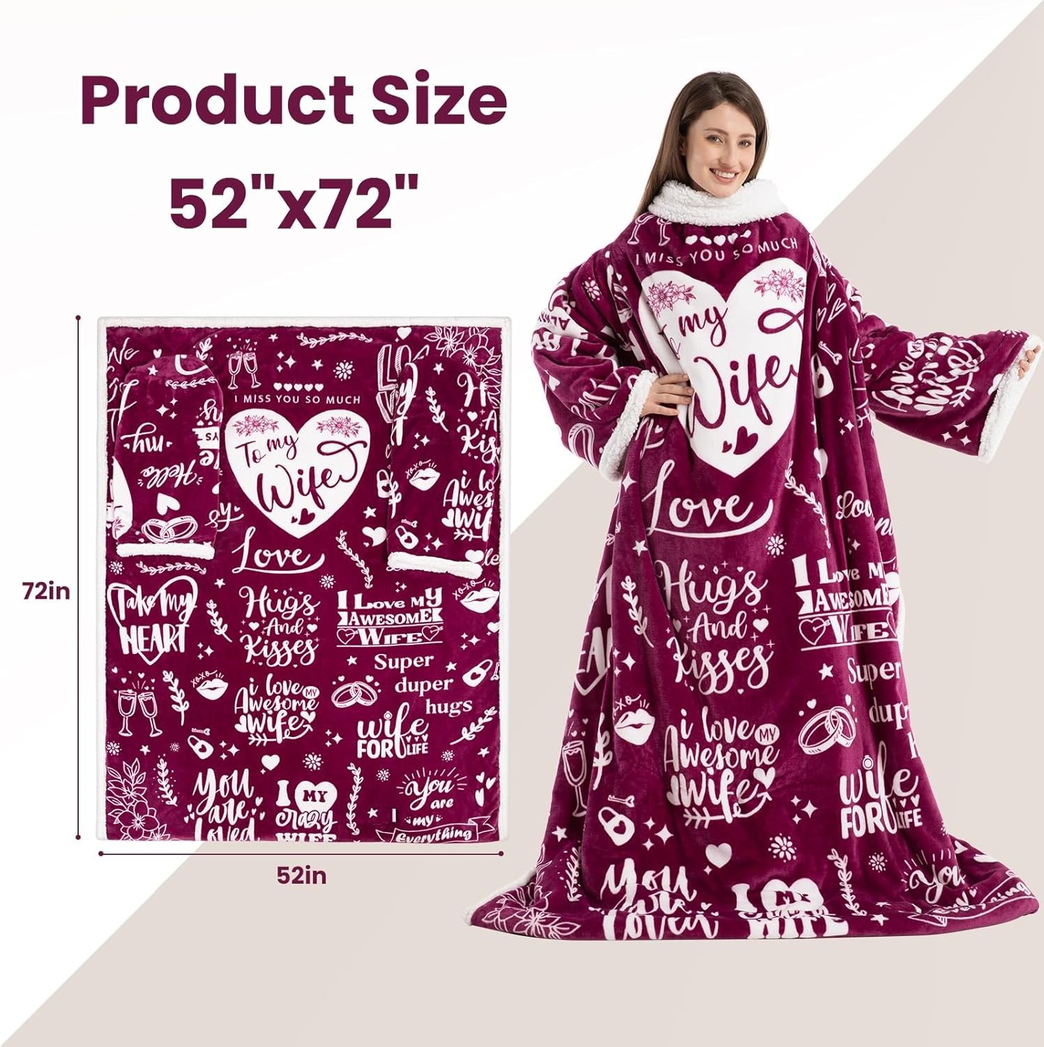 Wearable Heated Blanket with Sleeves Foot Pocket Electric Throw for Women Gift