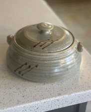 Handmade Pottery Stoneware Clay Brown Grey Casserole Dish Covered Pot with Lid