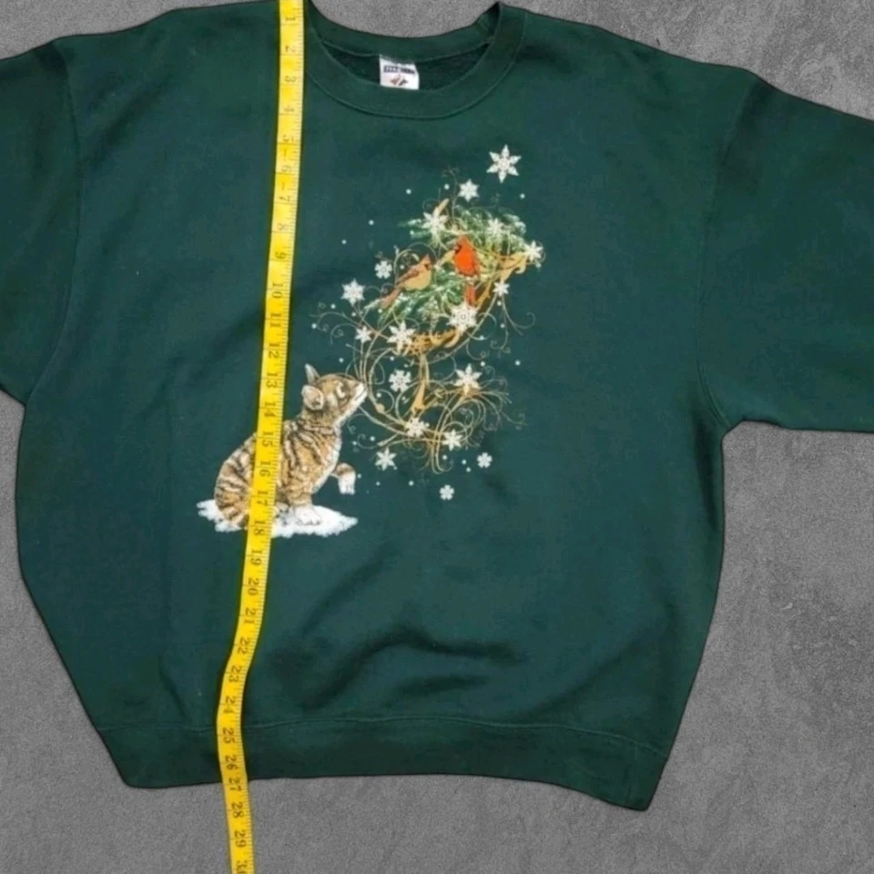 Lindo suéter de nieve vintage de gatito en los años 90 cuello redondo sudadera XL retro Foto 3 de 4