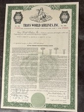 TRANS WORLD AIRLINES (TWA) Stock Bond Certificate 1978 ~ $1,000 Bond