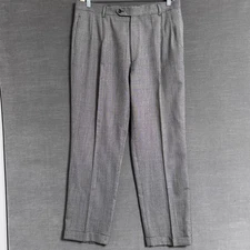Jos A Bank Pants 35x31 Gray Check Pleated Cuffed Trousers Classic Executive