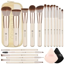 HEYMKGO Makeup Brushes Set, 18pcs Professional Makeup Brushes with 2 Powder Puff