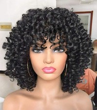 Short Curly Wigs for Black Women with Bangs Natural Black Curly Afro Wig Big ...