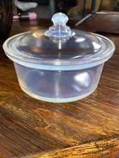 Fry Oven Glass Dish Opalescent 1922 including a Lid that has slight crack