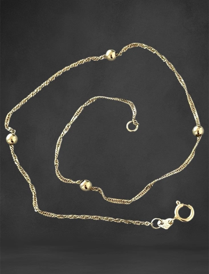 14k Gelbgold Satelliten Perlen Station Fußkettchen 9,5" Italien - Bild 1 von 4
