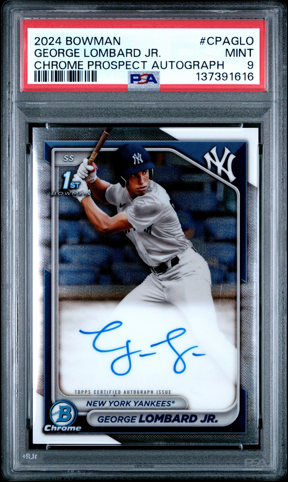 2024 BOWMAN CHROME PRSPCT AUTOS #CPAGLO GEORGE LOMBARD JR. PSA 9
