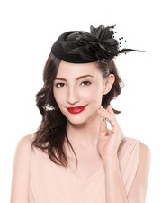 JELIEE Fascinators Hats Pillbox Hat with Veil Vintage 4-6, Black