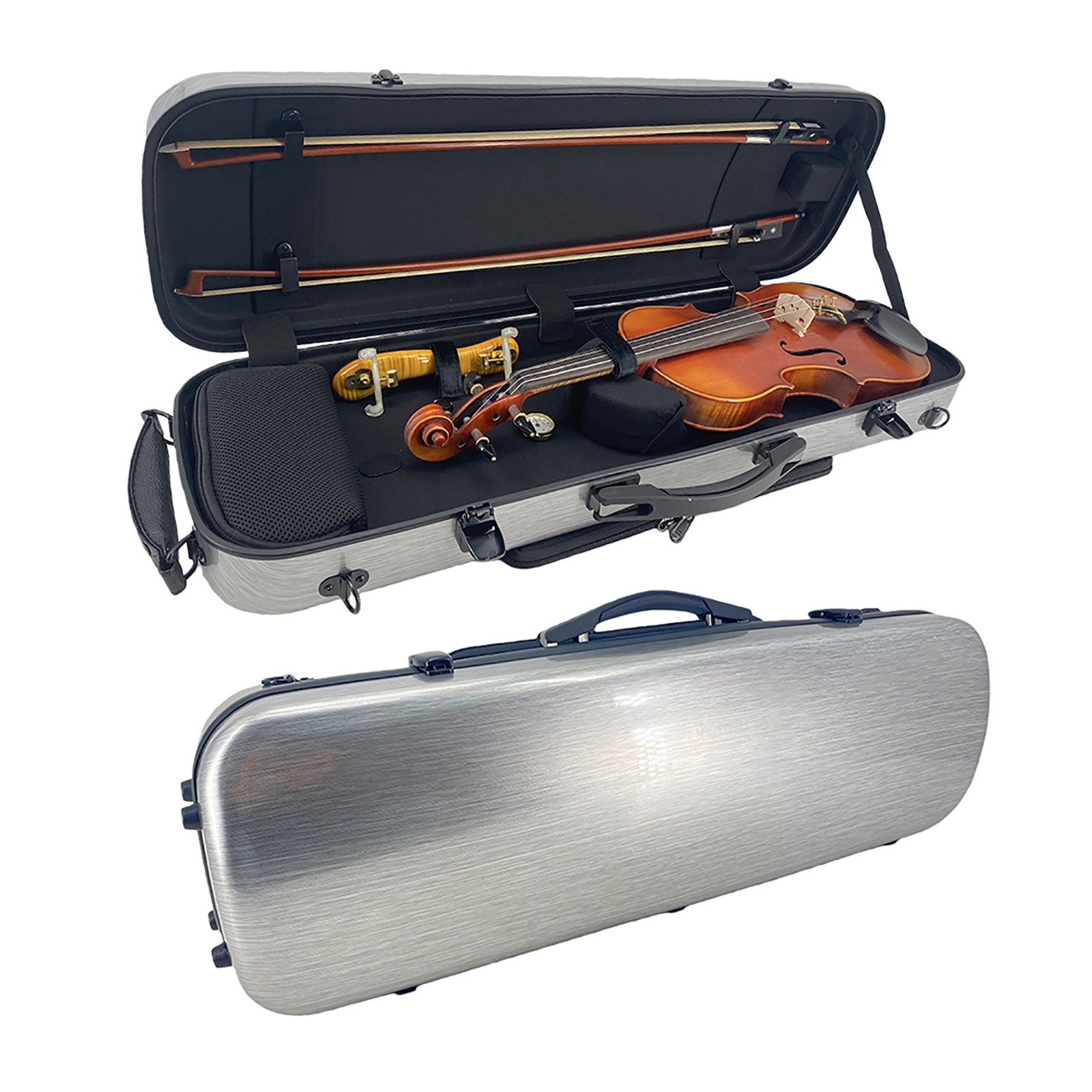 Carbon fiber Violin Case 4/4 size Hard shell Oblong case Music sheet bag,Black