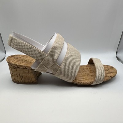Aerosoles Women's Beige Linen Strappy Block Sandals Size 9.5WW