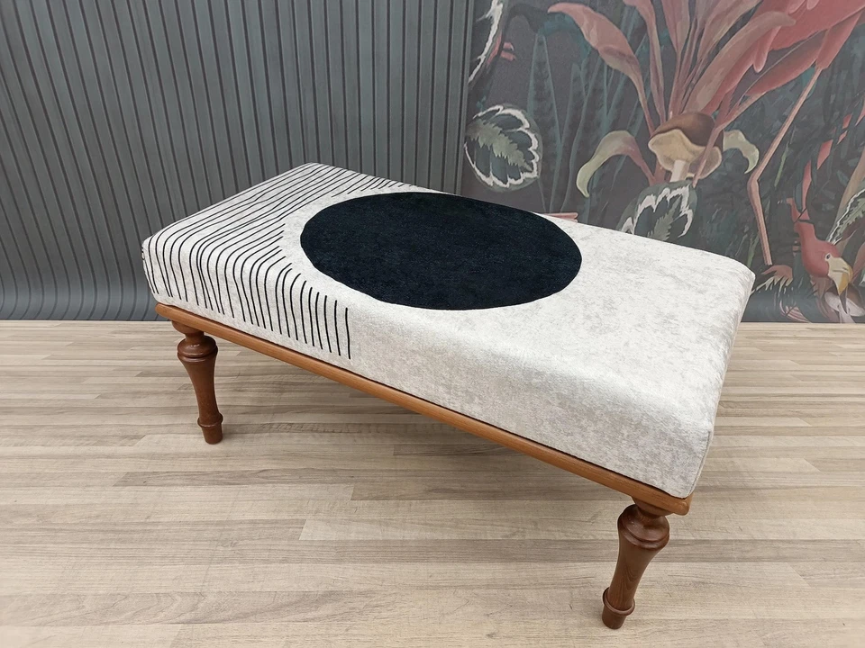 White Black Ottoman Pouf Handmade Furniture Bedroom Bench Hallway Bench - Image 2 of 4