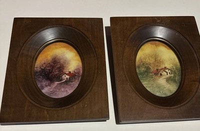 2 Original Eva Italian Villa Paintings Framed 8  X 6 