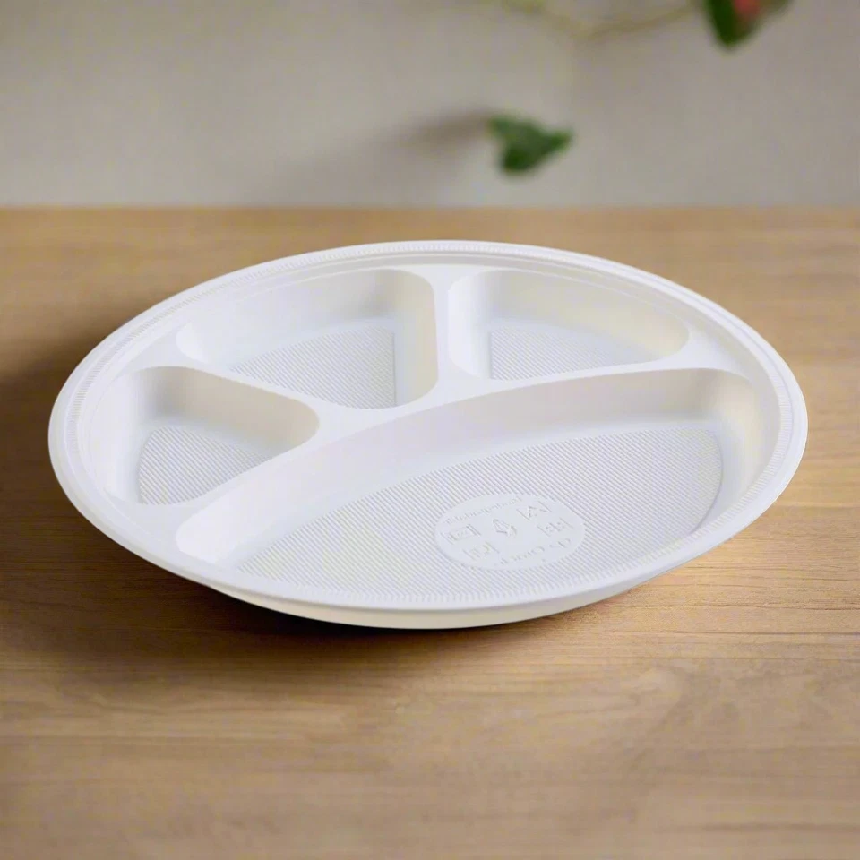 Disposable Round Plates Biodegradable BPA Free Microwave Safe 4 and9 Compartment - Image 4 of 4