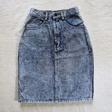 80s Vintage High Waisted Light Acid Wash Denim Pencil Skirt 22 23 Waist XXS