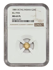 Cal. Fractional: 1880 25C NGC MS63PL (BG-799X) - California Fractional Gold