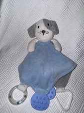 Modern Baby Puppy Dog Security Blanket Blue Snuggle Blankie Lovey Teether Plush
