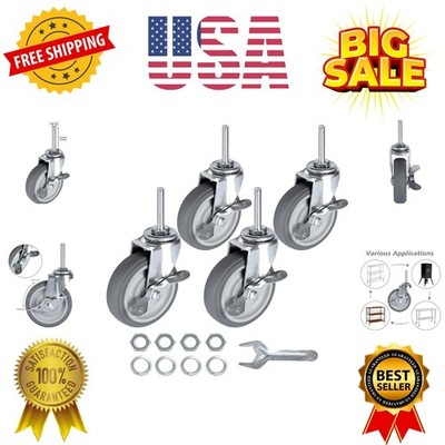 Caster Wheels 3 Inch Set of 4 Heavy Duty Threaded Stem Casters 5/16''-18x1-1/2...