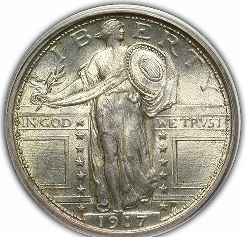 1917 TYPE 1 STANDING LIBERTY QUARTER NGC MS 63 FULL HEAD BLAZING SILVERY WHITE